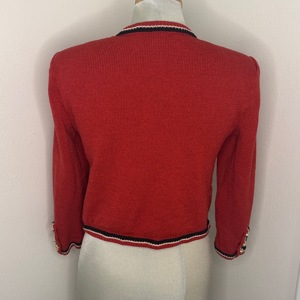 St John Collection red navy gold button hardware zip front knit sweater 2 - Picture 4 of 10
